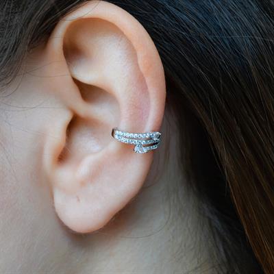 Taşlı Sıralı Earcuff İnce Taşlı Sıkıştırma Kıkırdak Küpesi Delik Gerektirmez Taşlı Minimal Yılan
