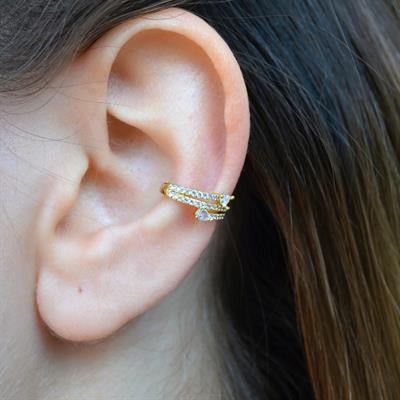 Taşlı Sıralı Earcuff İnce Taşlı Sıkıştırma Kıkırdak Küpesi Delik Gerektirmez Taşlı Minimal Yılan