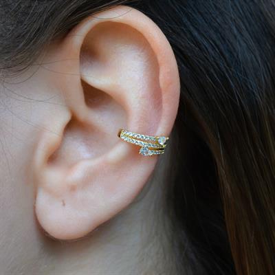 Taşlı Sıralı Earcuff İnce Taşlı Sıkıştırma Kıkırdak Küpesi Delik Gerektirmez Taşlı Minimal Yılan