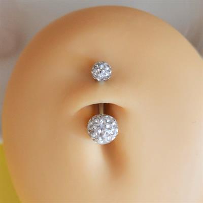 Taşlı Uçlu 316 L Çelik Göbek Piercingi Silver Renk Minimal Taşlı