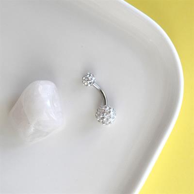 Taşlı Uçlu 316 L Çelik Göbek Piercingi Silver Renk Minimal Taşlı