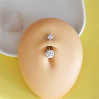 Taşlı Uçlu 316 L Çelik Göbek Piercingi Silver Renk Minimal Taşlı