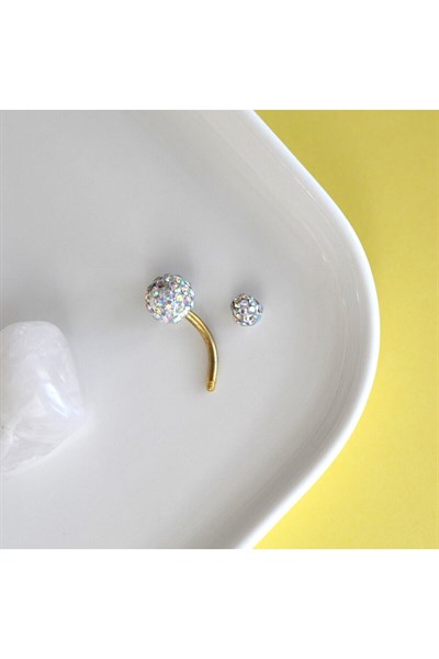 Taşlı Uçlu 316 L Çelik Gold Göbek Piercingi Gold Minimal Taşlı