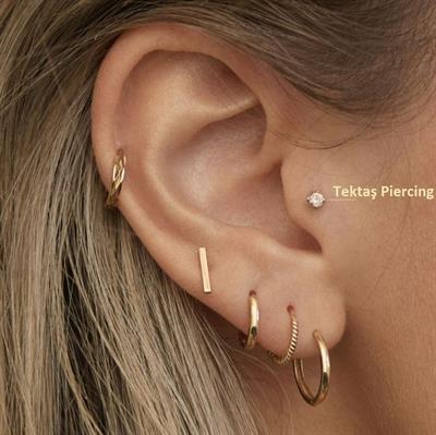 Tektaş Çelik Piercing Tragus Helix Kıkırdak Conch Gold Renk 8 mm