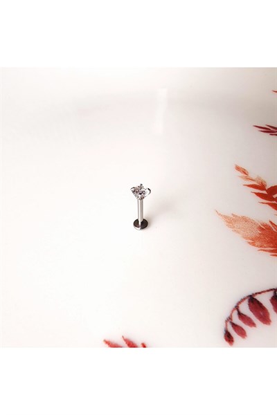 Tektaş Çelik Piercing Tragus Helix Kıkırdak Conch Gümüş Renk 8 mm