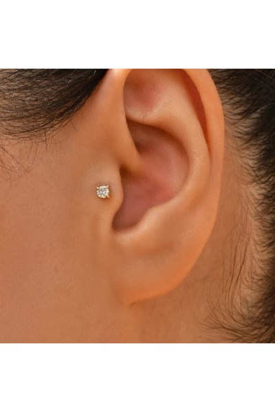 Tektaş Cerrahi Çelik Piercing Tragus Helix Kıkırdak Conch Gold Renk 8 mm (2 Adet)