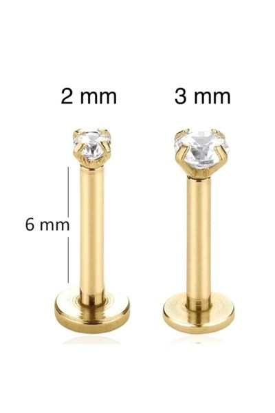 Tektaş Cerrahi Çelik Piercing Tragus Helix Kıkırdak Conch Gold Renk 6 mm (2 Adet)