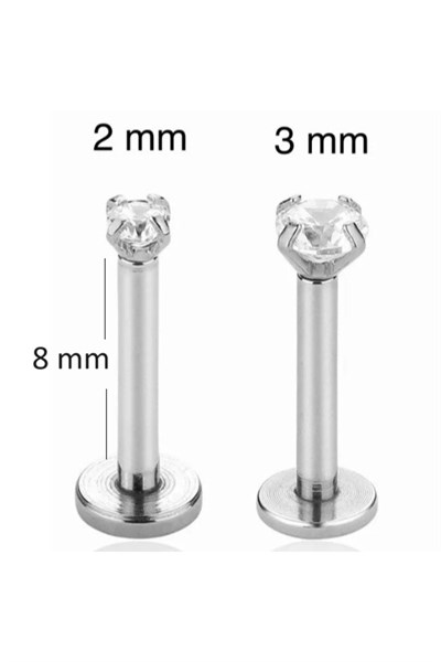 Tektaş Cerrahi Çelik Piercing Tragus Helix Kıkırdak Conch Gümüş Renk 8 mm (2 Adet)