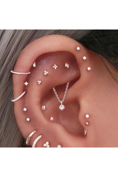 Tektaş Cerrahi Çelik Piercing Tragus Helix Kıkırdak Conch Gümüş Renk 8 mm (2 Adet)