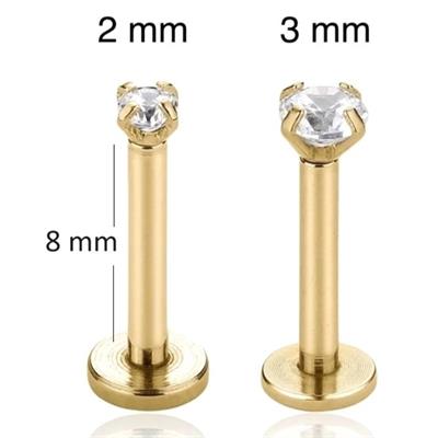 Tektaş Cerrahi Çelik Piercing Tragus Helix Kıkırdak Conch Gold Renk 8 mm (2 Adet)