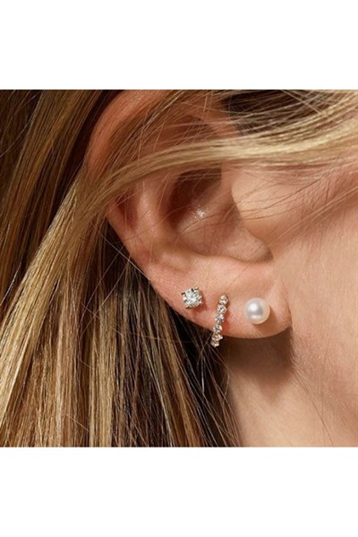 Tektaş Küpe 6 mm Zirkon Taşlı Rodyumlu