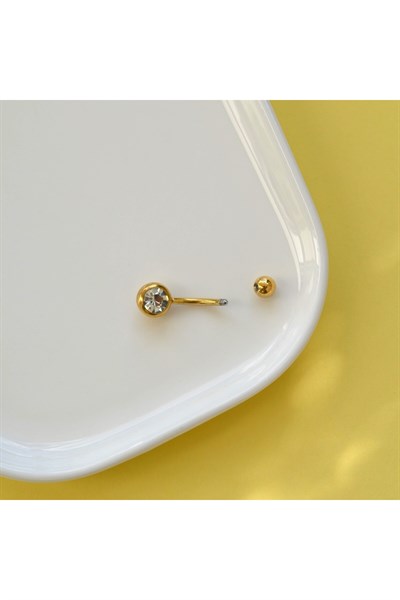 Tektaş Minimal Göbek Piercingi Çelik Gold Renkli