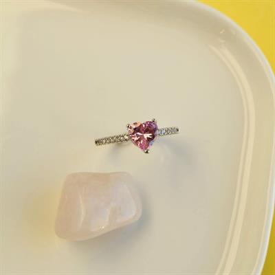 Tektaş Pembe Kalpli Yüzük Hediye Paketli Yüzük Ciddi İlişki Yüzüğü Sevgili Yüzüğü Ayarlanabilir Silver