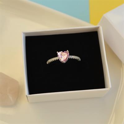 Tektaş Pembe Kalpli Yüzük Hediye Paketli Yüzük Ciddi İlişki Yüzüğü Sevgili Yüzüğü Ayarlanabilir Silver