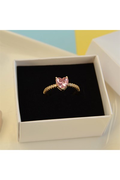 Tektaş Pembe Kalpli Yüzük Hediye Paketli Yüzük Ciddi İlişki Yüzüğü Sevgili Yüzüğü Ayarlanabilir