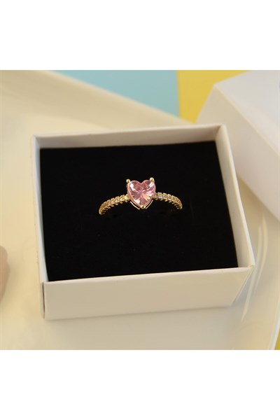 Tektaş Pembe Kalpli Yüzük Hediye Paketli Yüzük Ciddi İlişki Yüzüğü Sevgili Yüzüğü Ayarlanabilir