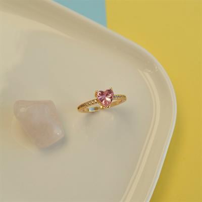 Tektaş Pembe Kalpli Yüzük Hediye Paketli Yüzük Ciddi İlişki Yüzüğü Sevgili Yüzüğü Ayarlanabilir Gold