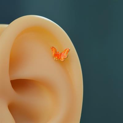 Turuncu Kelebekli Çelik Piercing Helix Kıkırdak Conch Lob Gold