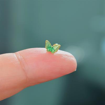 Yeşil Kelebekli Çelik Piercing Helix Kıkırdak Conch Lob Gold
