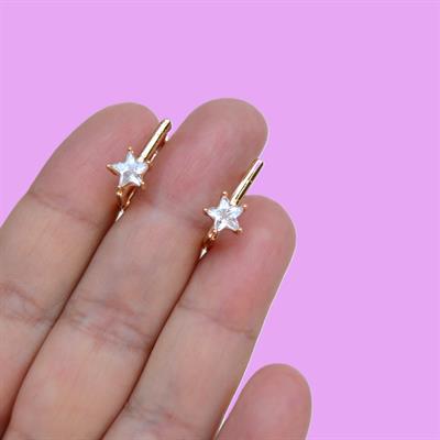 Yıldız Taşlı Kare Küpe Halka Küpe Tektaş Yıldız Detaylı 14 mm