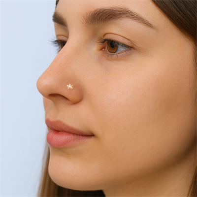 Yıldız Taşlı Kıvrımlı Düşmeyen Çelik Hızma Spiral Burun Piercingi