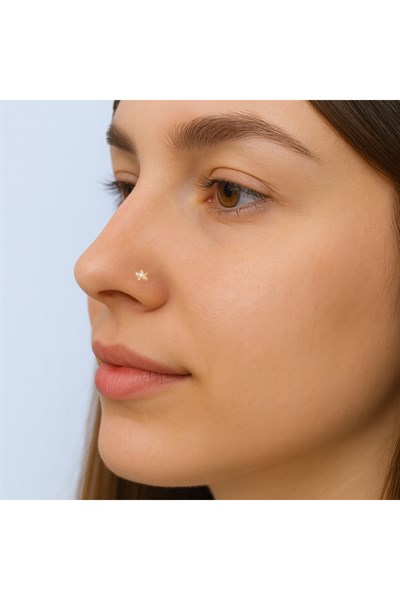 Yıldız Taşlı Kıvrımlı Düşmeyen Çelik Hızma Spiral Burun Piercingi
