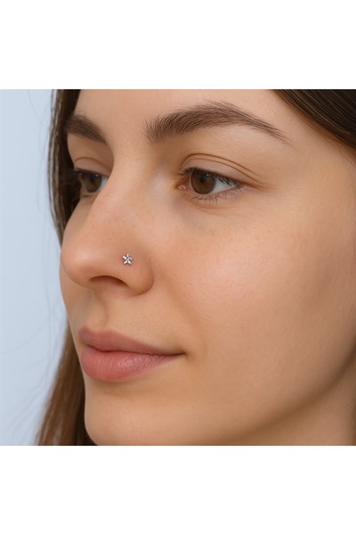 Yıldız Taşlı Kıvrımlı Düşmeyen Çelik Hızma Spiral Burun Piercingi