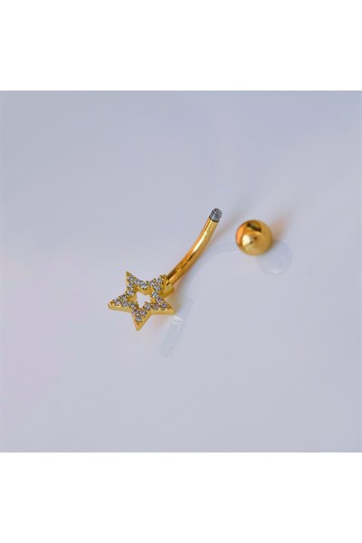 Yıldızlı Göbek Piercingi Çelik Gold Renkli Minimal