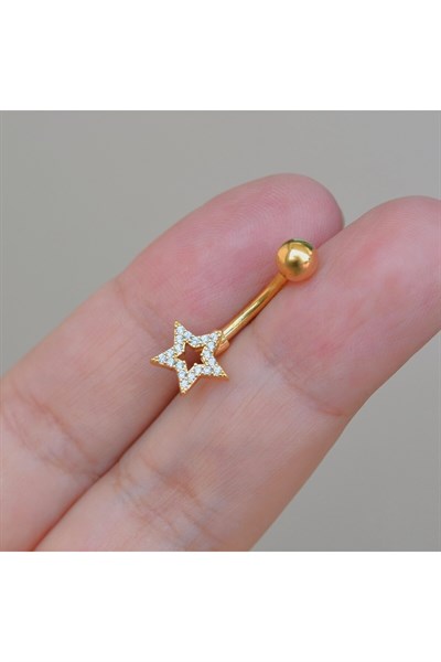 Yıldızlı Göbek Piercingi Çelik Gold Renkli Minimal