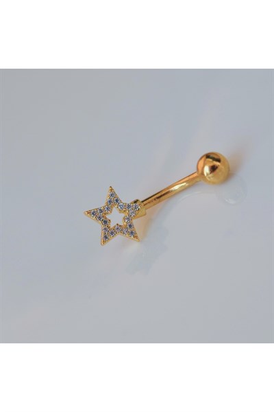 Yıldızlı Göbek Piercingi Çelik Gold Renkli Minimal