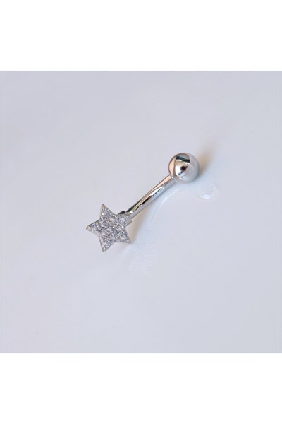 Yıldızlı Göbek Piercingi Çelik Silver Renkli Minimal