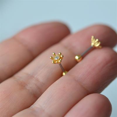 Zarif Çiçek Helix Piercing Kıkırdak Cerrahi Çelik Gold Renk