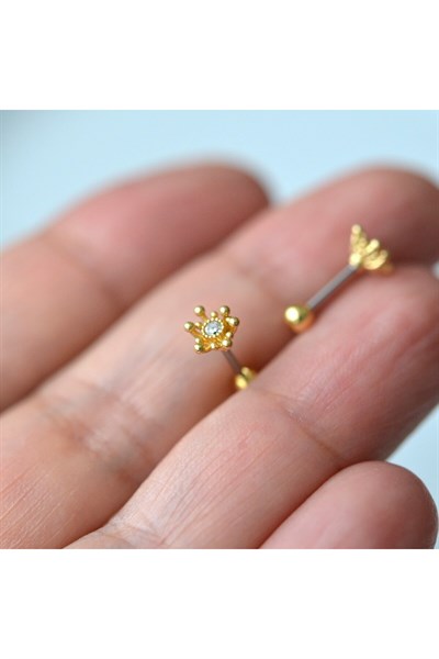 Zarif Çiçek Helix Piercing Kıkırdak Cerrahi Çelik Gold Renk