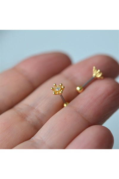 Zarif Çiçek Helix Piercing Kıkırdak Cerrahi Çelik Gold Renk