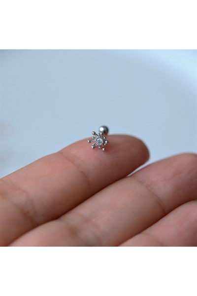 Zarif Çiçek Helix Piercing Kıkırdak Cerrahi Çelik Gümüş Renk