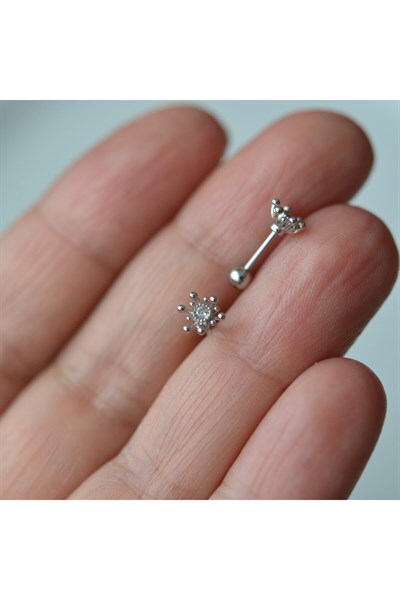 Zarif Çiçek Helix Piercing Kıkırdak Cerrahi Çelik Gümüş Renk
