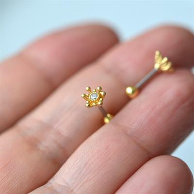 Zarif Çiçek Helix Piercing Kıkırdak Cerrahi Çelik Gold Renk