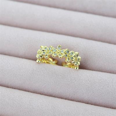 Zirkon Taş İşlemeli Çiçekli Yüzük Ayarlanabilir Gold