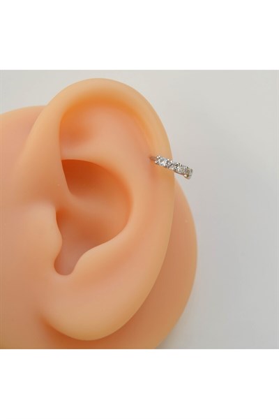 Zirkon Taşlı Halka Piercing Tragus Helix Forward Helix Silver Renkli Halka Piercing