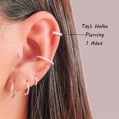 Zirkon Taşlı Halka Piercing Tragus Helix Forward Helix Silver Renkli Halka Piercing