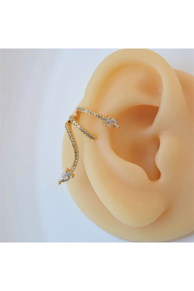 Zirkon Yılan Model Earcuff Delik Gerektirmez Yılanlı Kıkırdak Küpesi Gold Renk