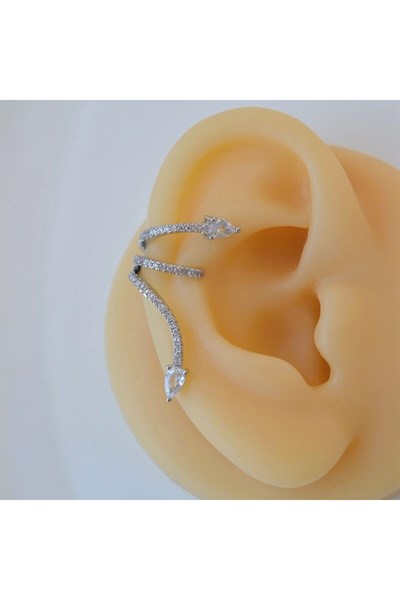 Zirkon Yılan Model Earcuff Delik Gerektirmez Yılanlı Kıkırdak Küpesi Silver Renk