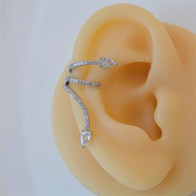Zirkon Yılan Model Earcuff Delik Gerektirmez Yılanlı Kıkırdak Küpesi Silver Renk
