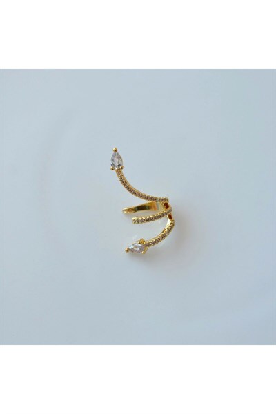 Zirkon Yılan Model Earcuff Delik Gerektirmez Yılanlı Kıkırdak Küpesi Gold Renk