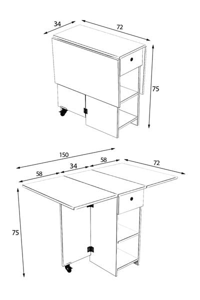 DF01102AC Pratik Katlanır Masa Mutfak ve Yemek Masası