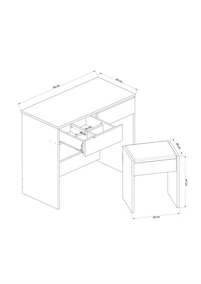 DF02102AC İki Çekmeceli Tabureli Makyaj Masası