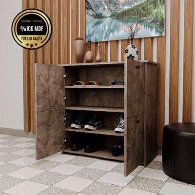 DF08103GD MDF Dört Raflı ve Dört Kapaklı Ayakkabılık Bendir