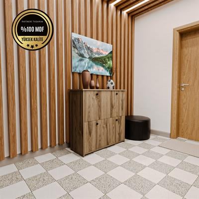 DF08103BR MDF Dört Raflı ve Dört Kapaklı Ayakkabılık Bendir