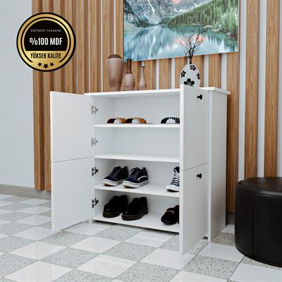 DF08103B MDF Dört Raflı ve Dört Kapaklı Ayakkabılık Bendir