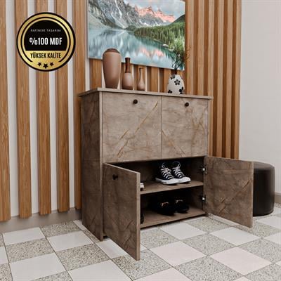 DF08103GD MDF Dört Raflı ve Dört Kapaklı Ayakkabılık Bendir